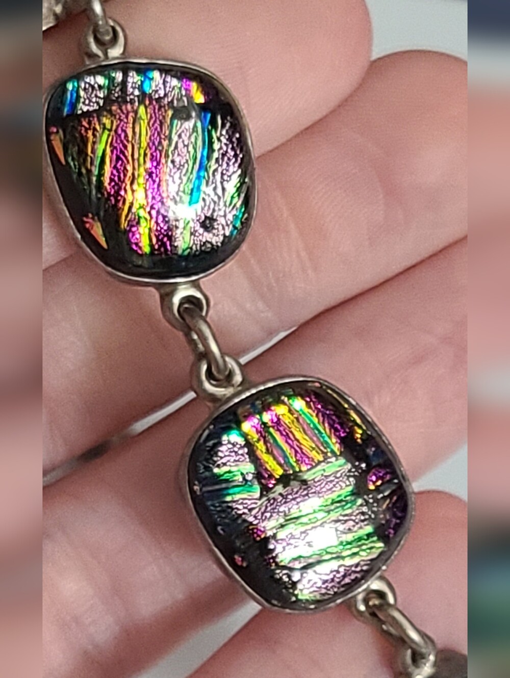 Vintage 950 Dichroic Glass Michael Campion Bracelet 35.5g Toggle Estate Jewelry - Picture 10 of 12
